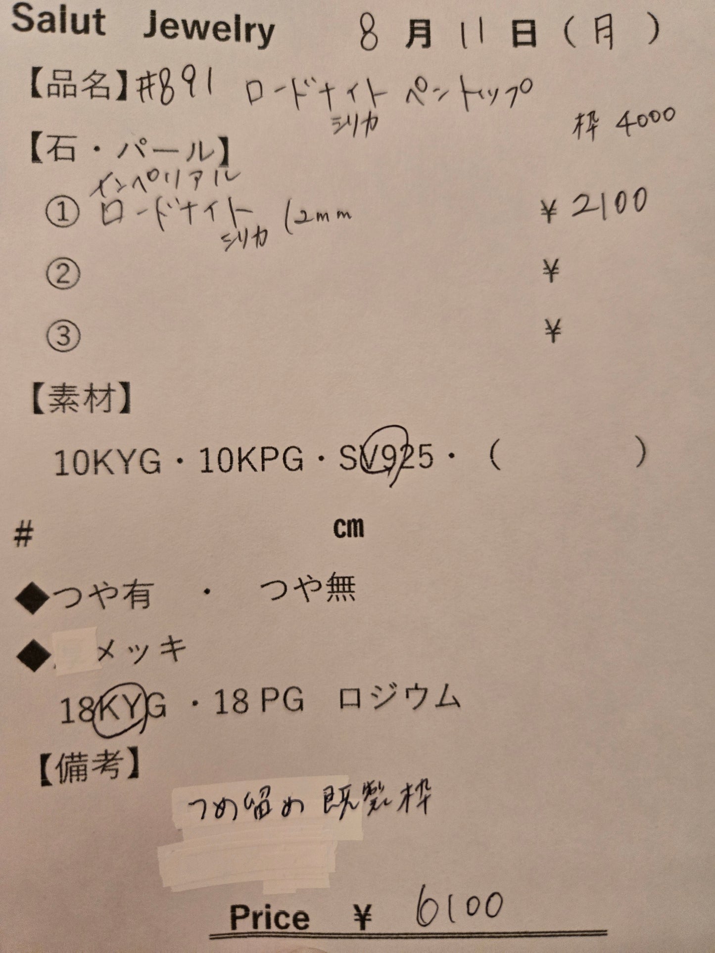 #891 インペリアルロードナイトシリカ・ペンダントトップ